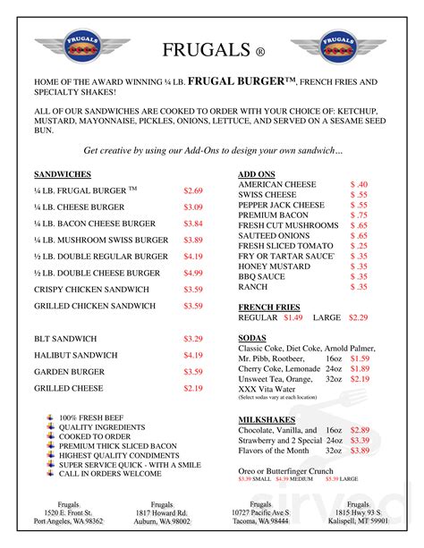 frugals menu  Edition of St